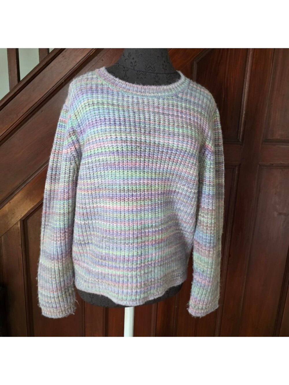 Loft Petite Multicolor Pastel Striped Knit Sweater Womens LP Soft Long Sleeve Pu